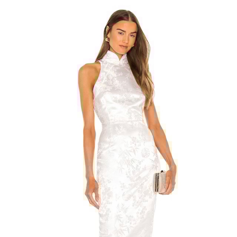 Jill Chinese Jacquard Pencil Dress in White - bridal or rehearsal dinner!